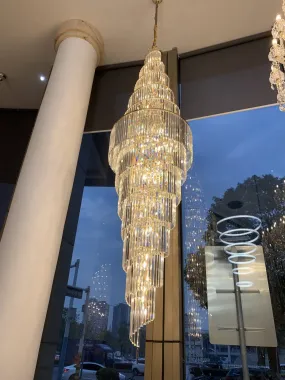 Extra Large Luxury Spiral Crystal Chandelier in Gold Finish With Wall Light