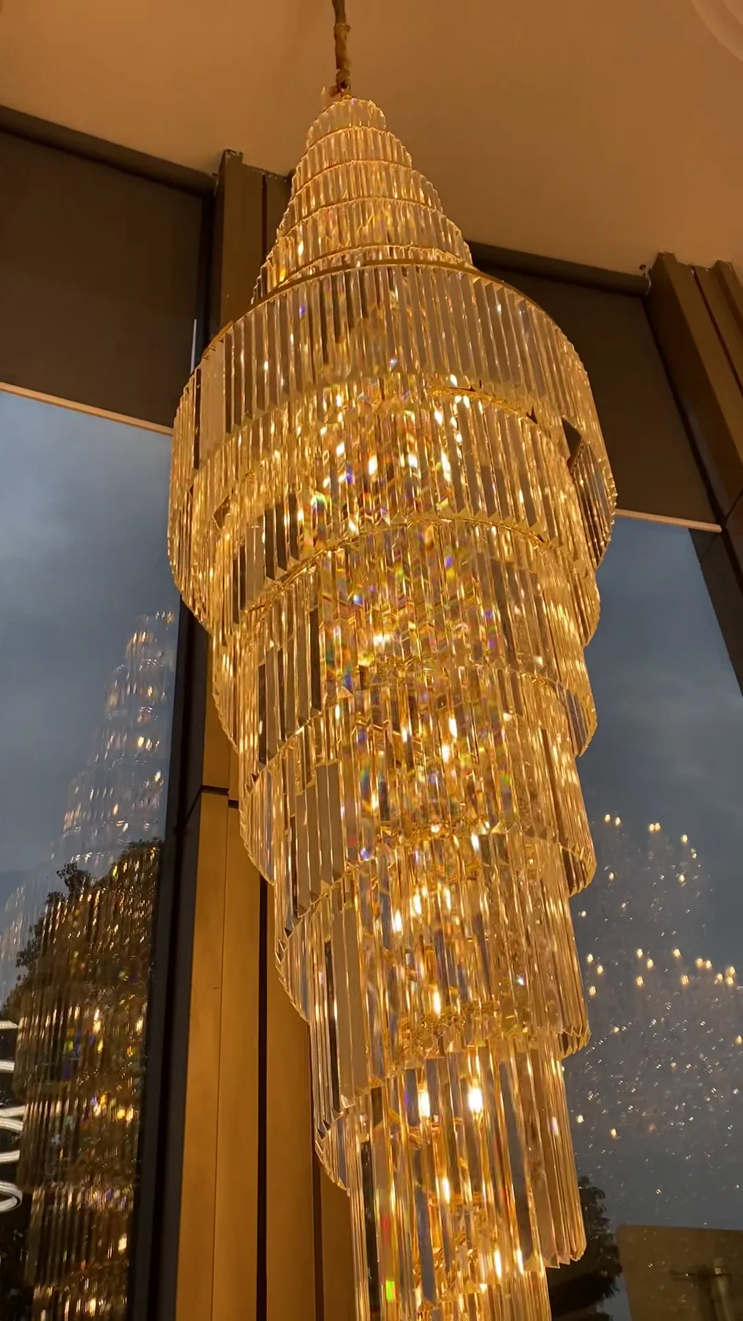 Extra Large Luxury Spiral Crystal Chandelier in Gold Finish With Wall Light