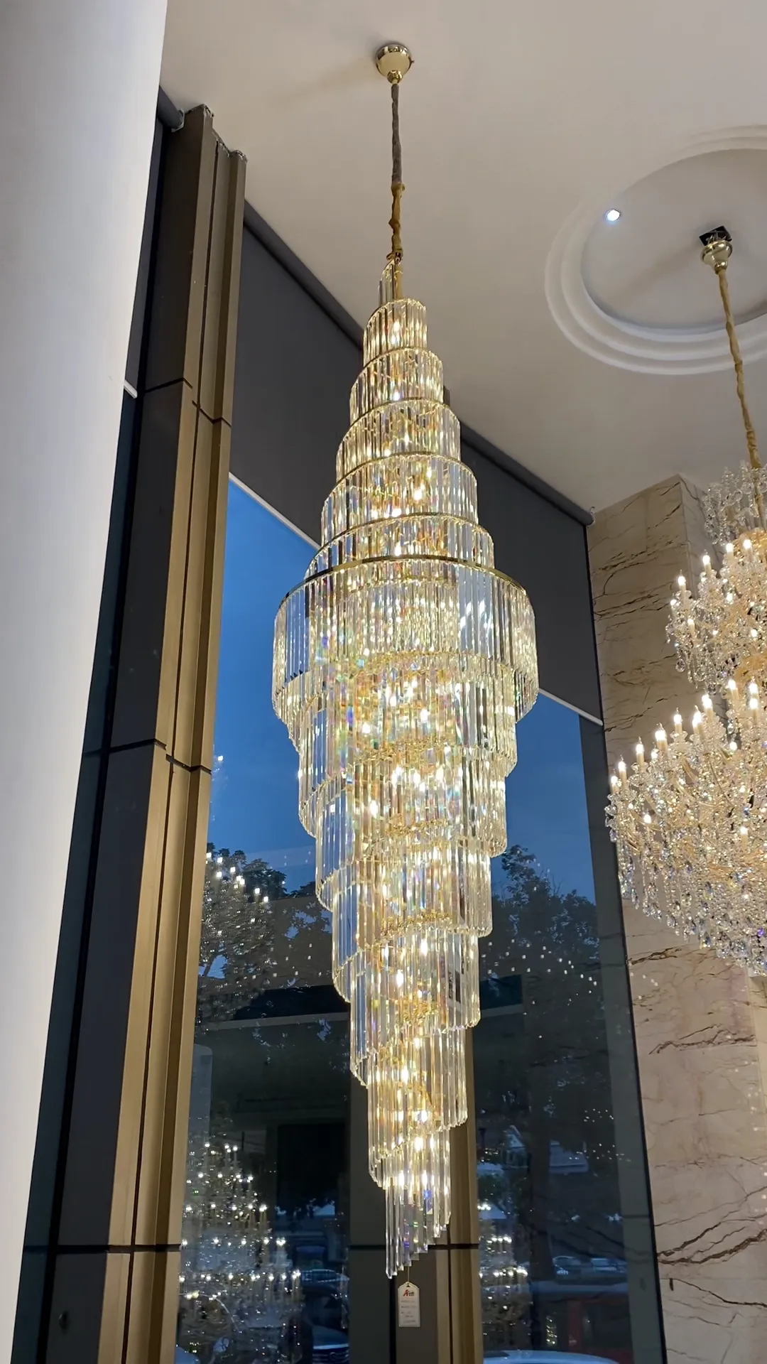 Extra Large Luxury Spiral Crystal Chandelier in Gold Finish With Wall Light