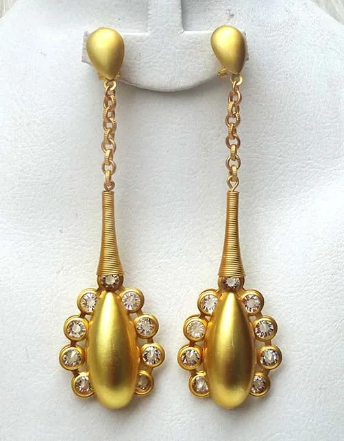 Extra Long 3D Beautiful Design Gold Color with Rhinestone African Party Earring Jewellery Gift