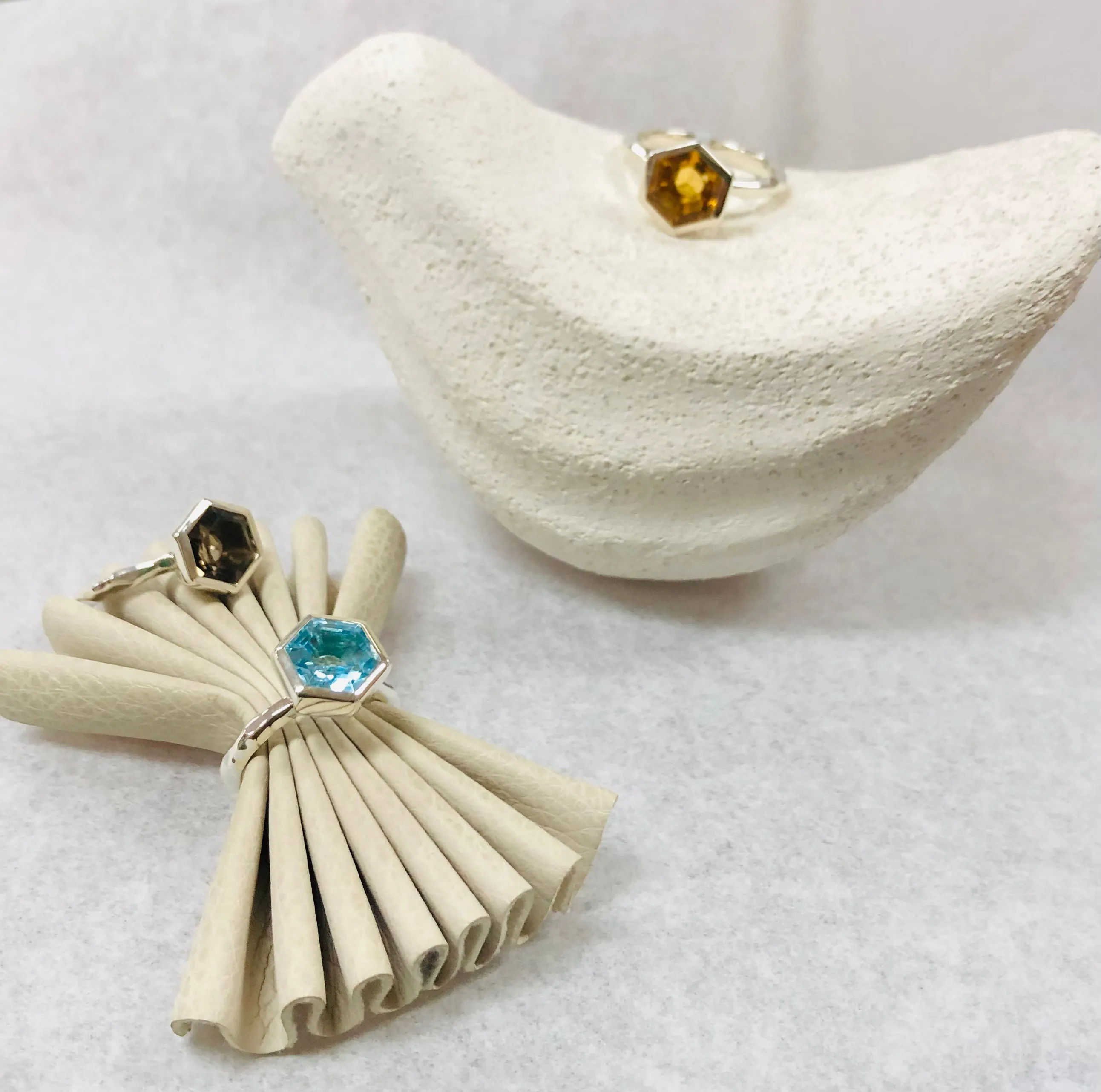 Facetted Band Ring with large Hexagon stone  Ai261H