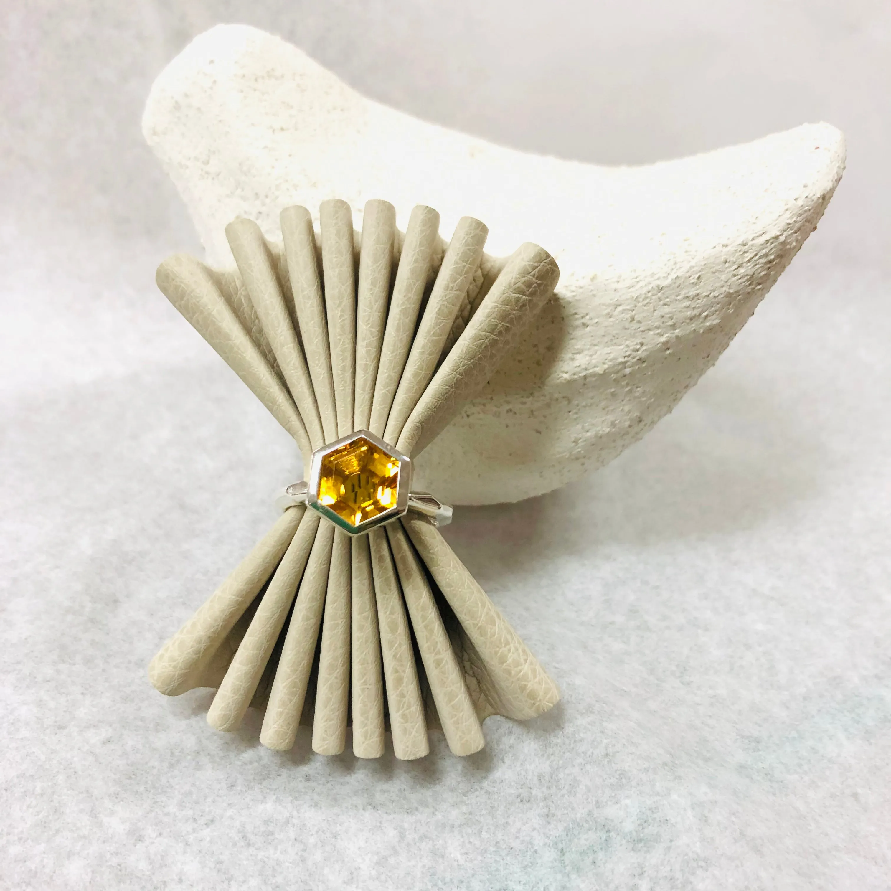 Facetted Band Ring with large Hexagon stone  Ai261H