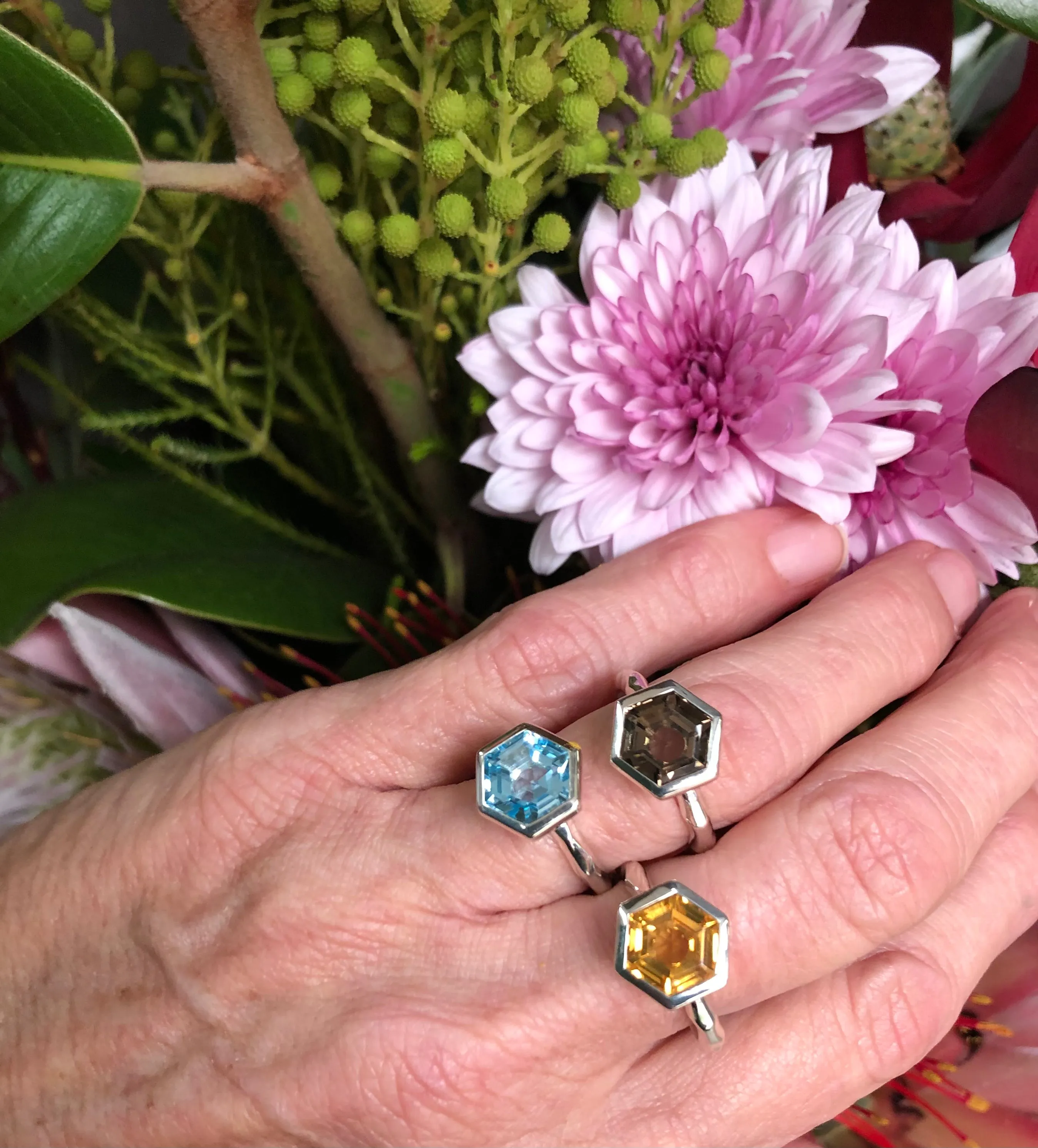 Facetted Band Ring with large Hexagon stone  Ai261H