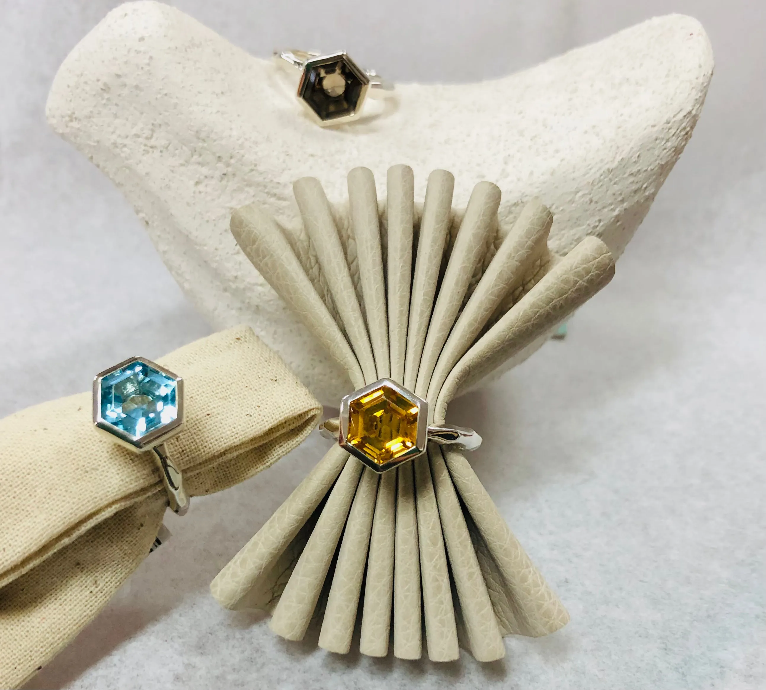 Facetted Band Ring with large Hexagon stone  Ai261H