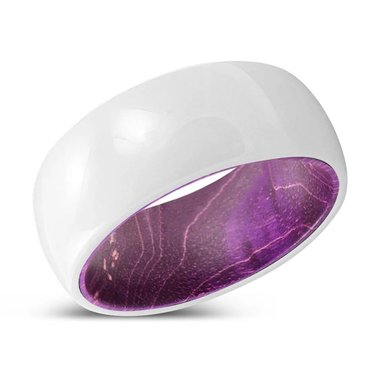 FLOURISH | Purple Wood, White Ceramic Ring, Domed