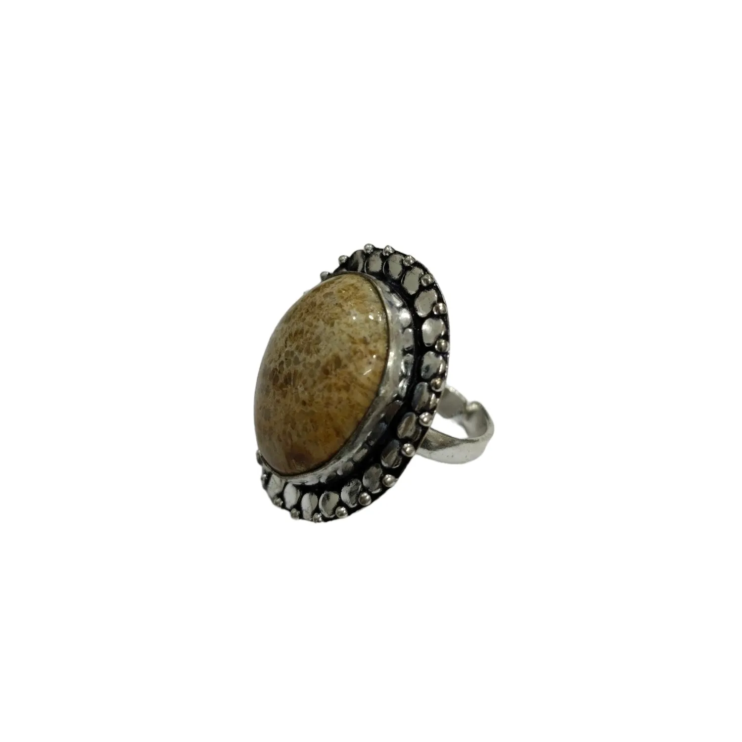 Fossil Coral Gemstone Ring, German Silver Ring ,Handmade Ring , Adjustable Size Ring ,Casual Ring ,Gift for all