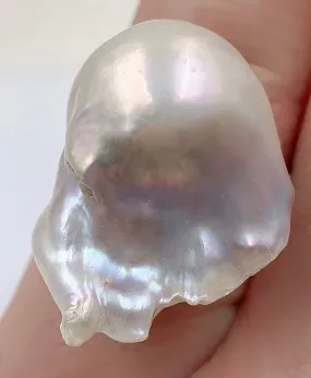 Freeform White Baroque Pearl Silver Adjustable Ring