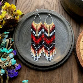 Fringe Seed Beaded Indigenous Earrings Native inspired, Long Dangle Earrings, Chandelier Earrings, Ethnic Earrings, Earthy Earrings, Statement Earrings, Boho Earrings, Hippie Earring