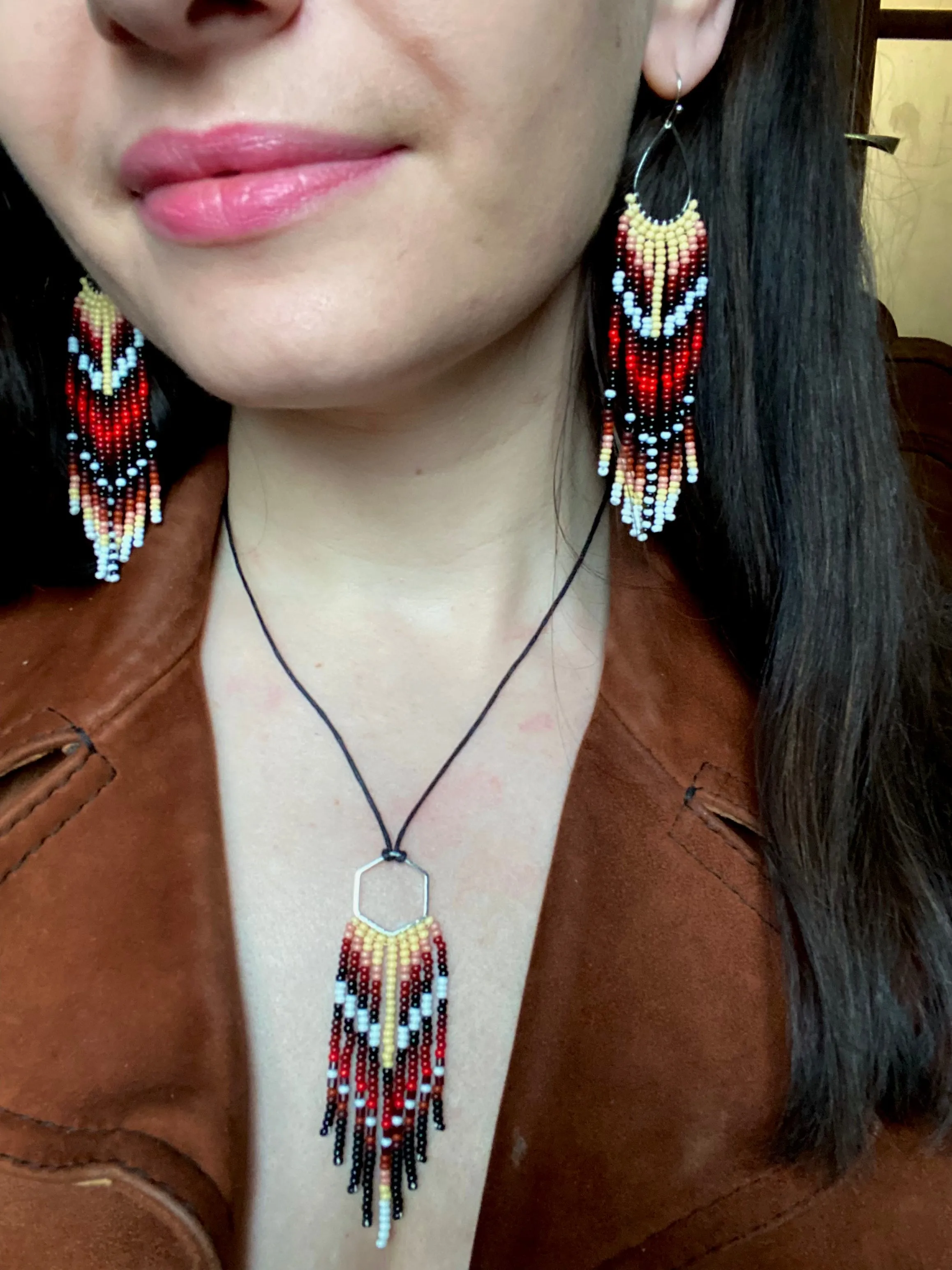 Fringe Seed Beaded Indigenous Earrings Native inspired, Long Dangle Earrings, Chandelier Earrings, Ethnic Earrings, Earthy Earrings, Statement Earrings, Boho Earrings, Hippie Earring