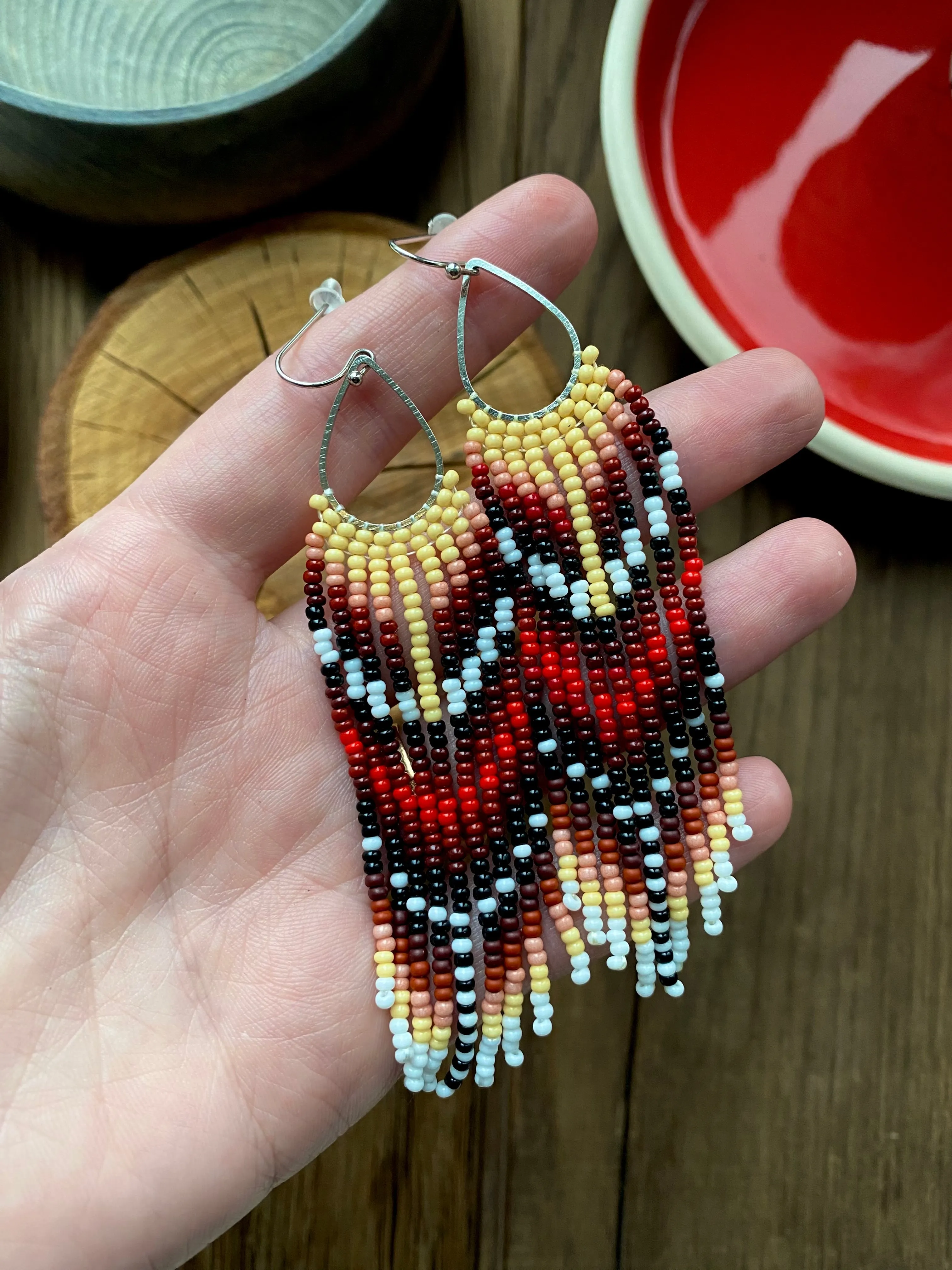 Fringe Seed Beaded Indigenous Earrings Native inspired, Long Dangle Earrings, Chandelier Earrings, Ethnic Earrings, Earthy Earrings, Statement Earrings, Boho Earrings, Hippie Earring