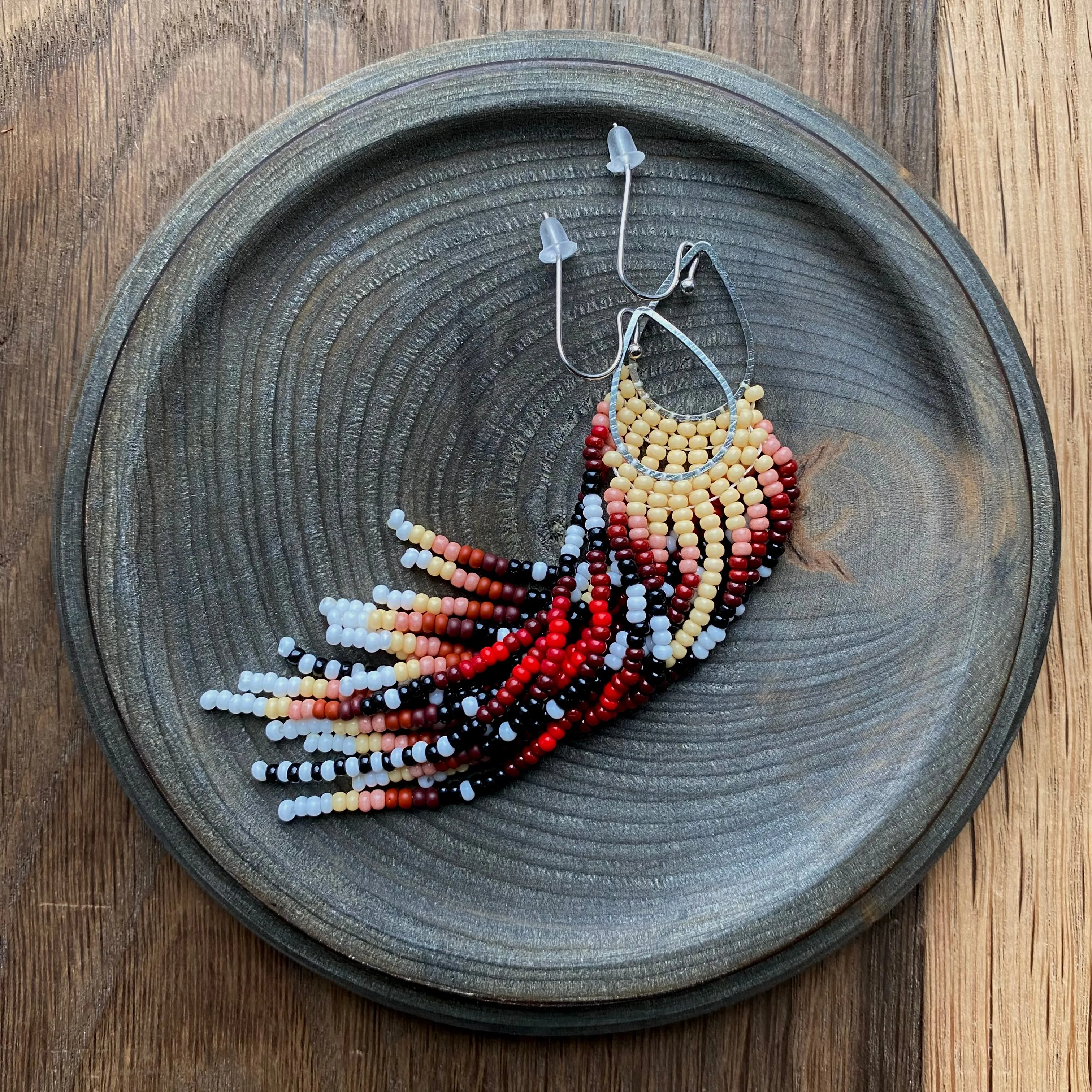 Fringe Seed Beaded Indigenous Earrings Native inspired, Long Dangle Earrings, Chandelier Earrings, Ethnic Earrings, Earthy Earrings, Statement Earrings, Boho Earrings, Hippie Earring