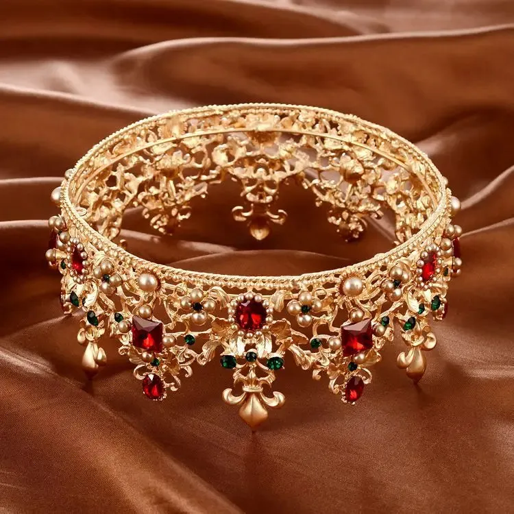Full Round Crystal Gold Color Crown Hair Accessory