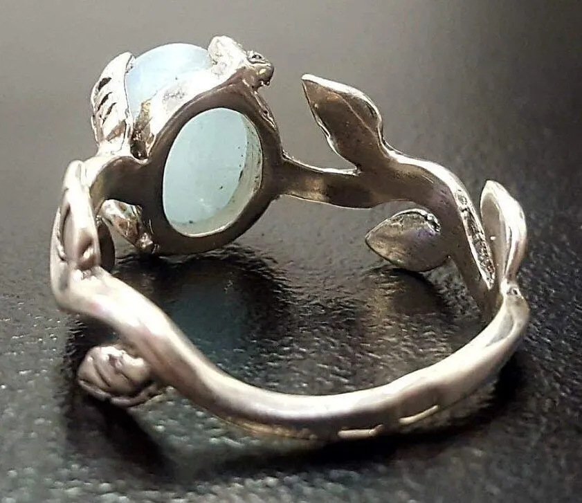 Genuine Aquamarine Ring - Blue Solitaire Ring - Leaf Branch Ring