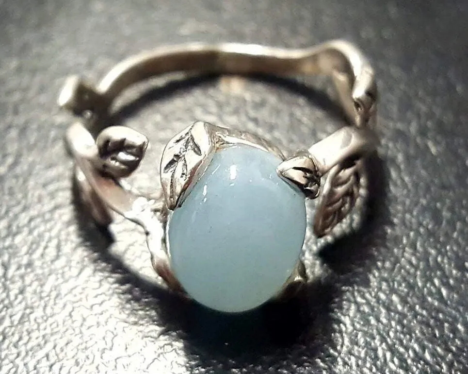 Genuine Aquamarine Ring - Blue Solitaire Ring - Leaf Branch Ring