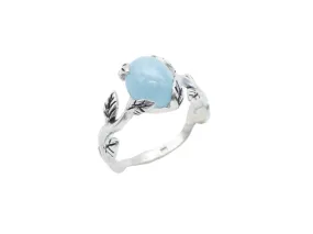 Genuine Aquamarine Ring - Blue Solitaire Ring - Leaf Branch Ring