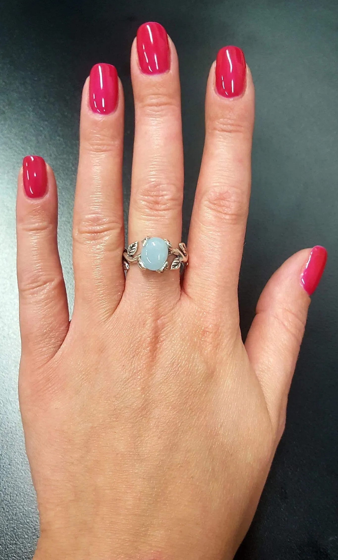 Genuine Aquamarine Ring - Blue Solitaire Ring - Leaf Branch Ring