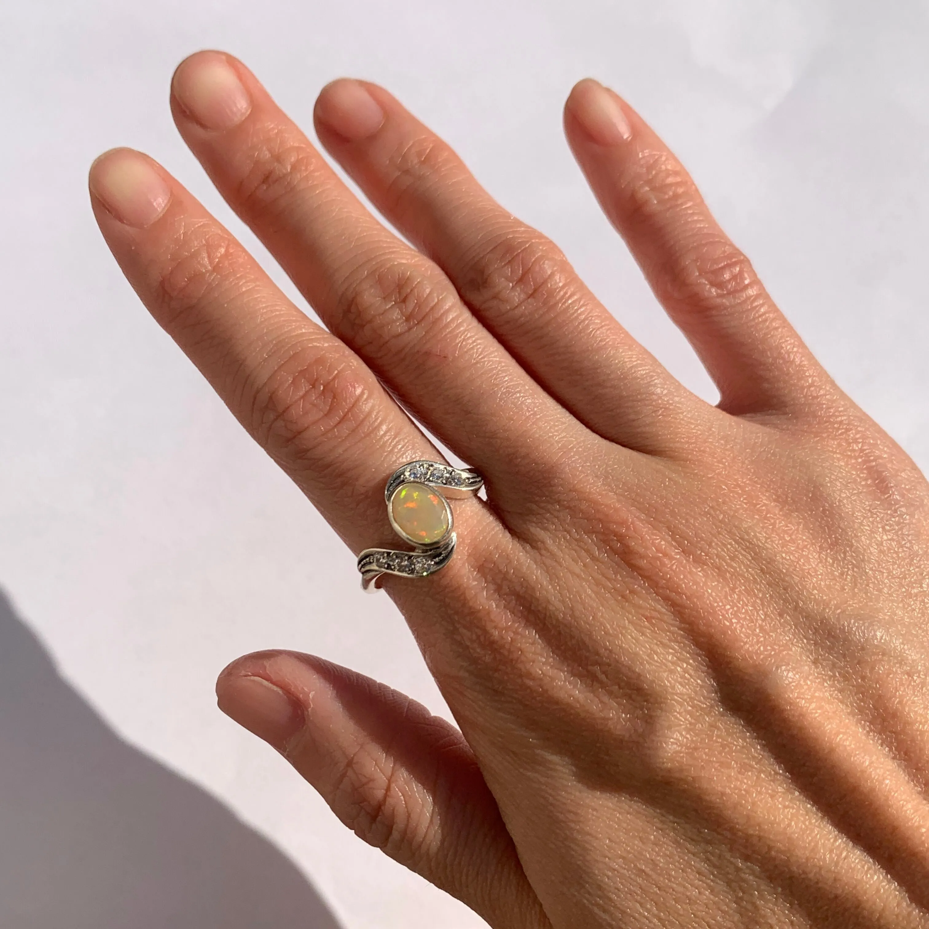 Genuine Opal Ring - Fire Opal Ring - Rainbow Engagement Ring