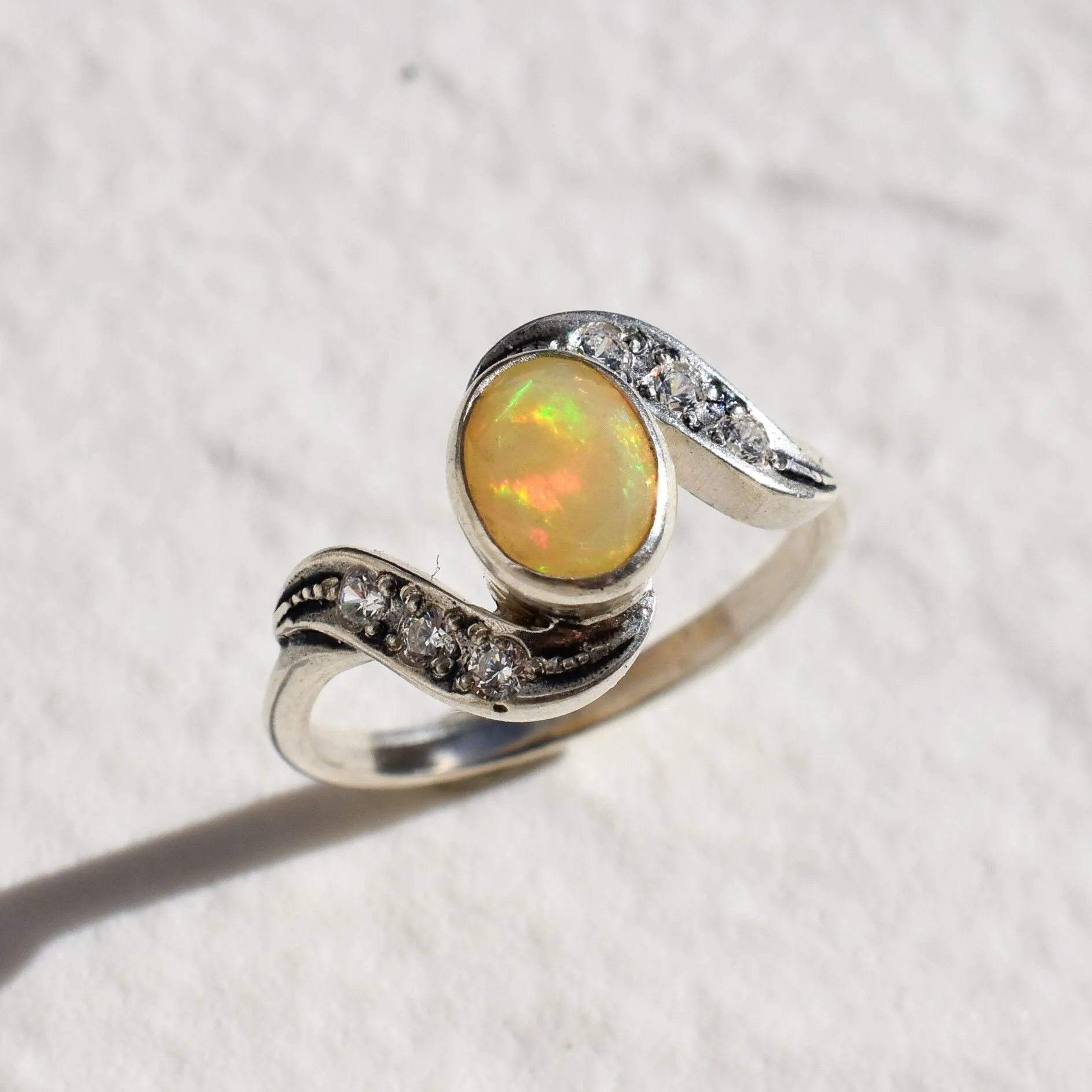 Genuine Opal Ring - Fire Opal Ring - Rainbow Engagement Ring