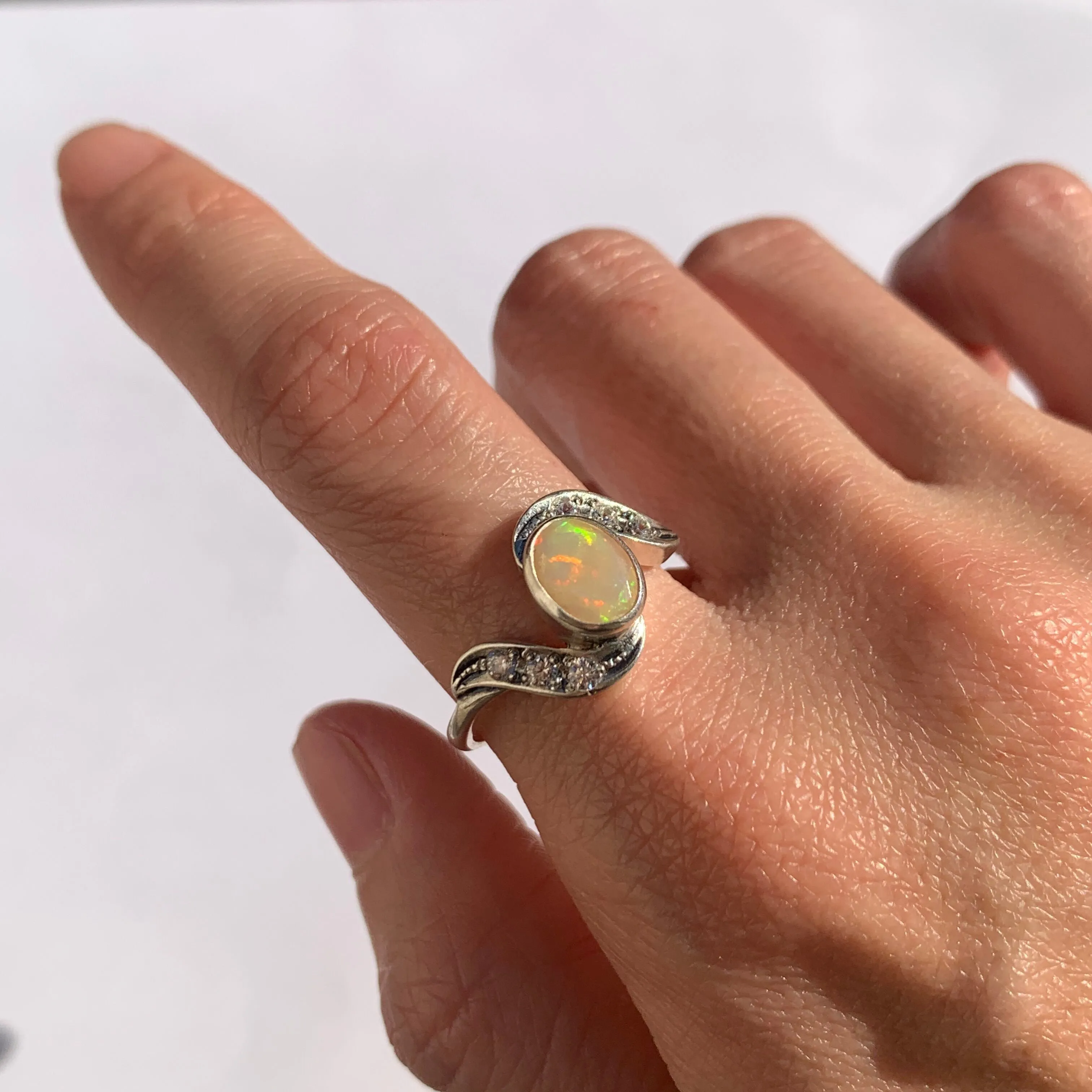 Genuine Opal Ring - Fire Opal Ring - Rainbow Engagement Ring