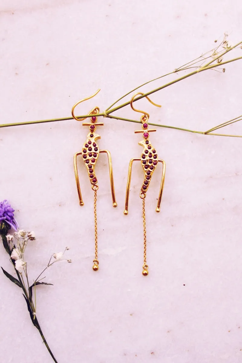 Goddess Parrot Resting Single Chandelier Hoop Earrings (Gold-plated)