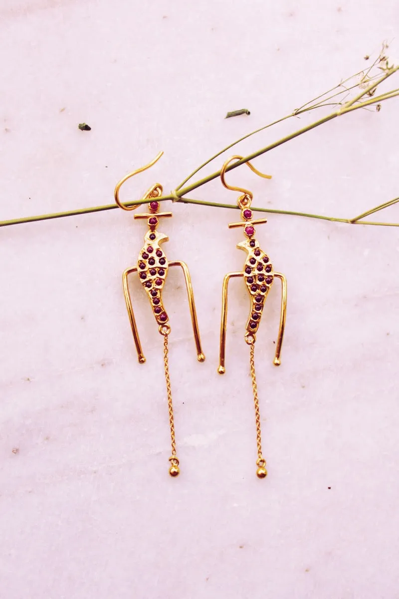 Goddess Parrot Resting Single Chandelier Hoop Earrings (Gold-plated)