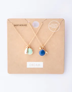 Gold Blue & Turquoise Stone Charm Necklace Pack