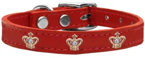 Gold Crown Widget Genuine Leather Dog Collar Red 26