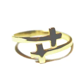 Gold-Dipped Double Cross Ring