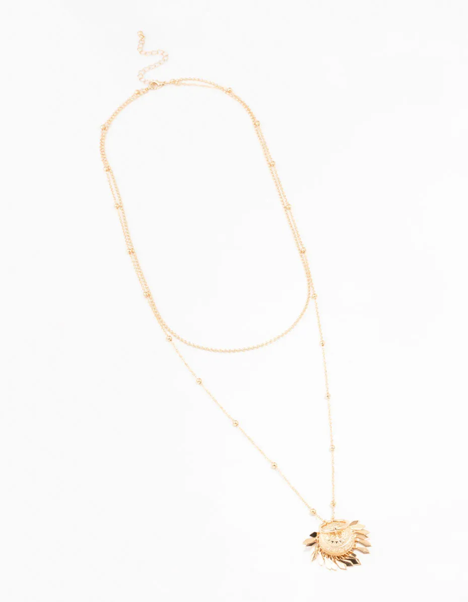 Gold Long Tassle Pendant Necklace