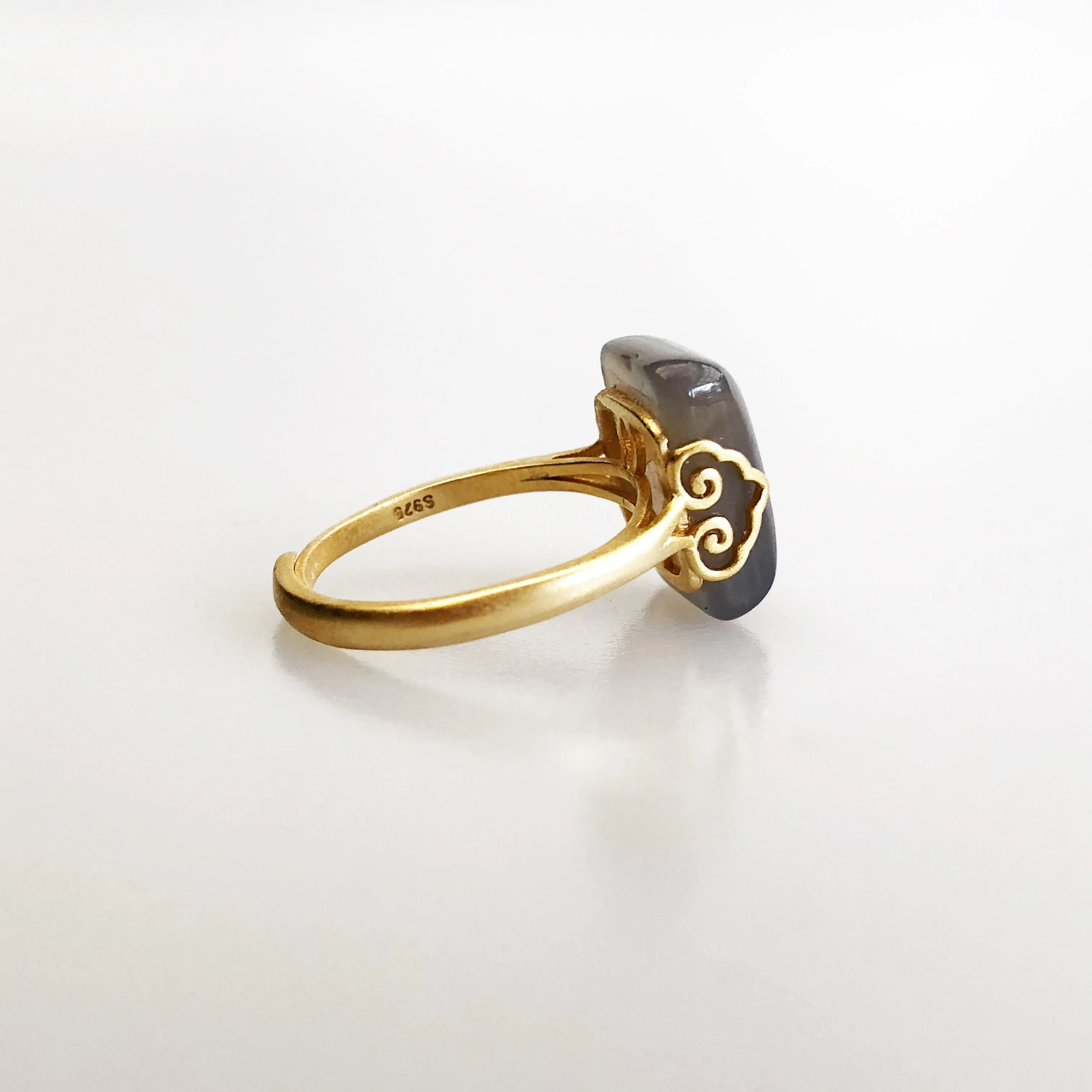 Gold Rectangle Gray Agate Ring
