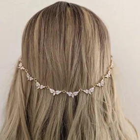 Gold Scallop CZ Bridal Head Chain