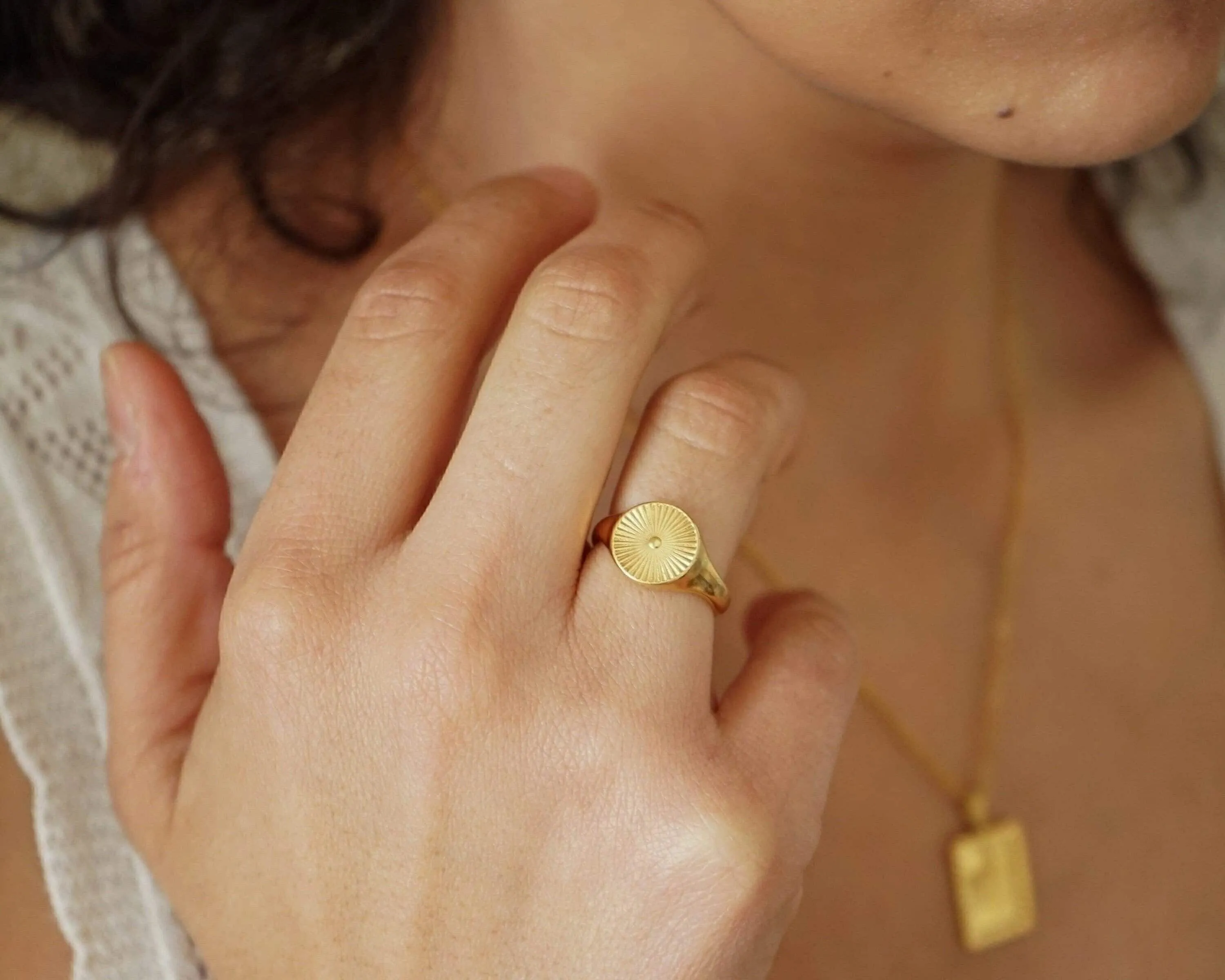 Gold Sun Rays Signet Ring