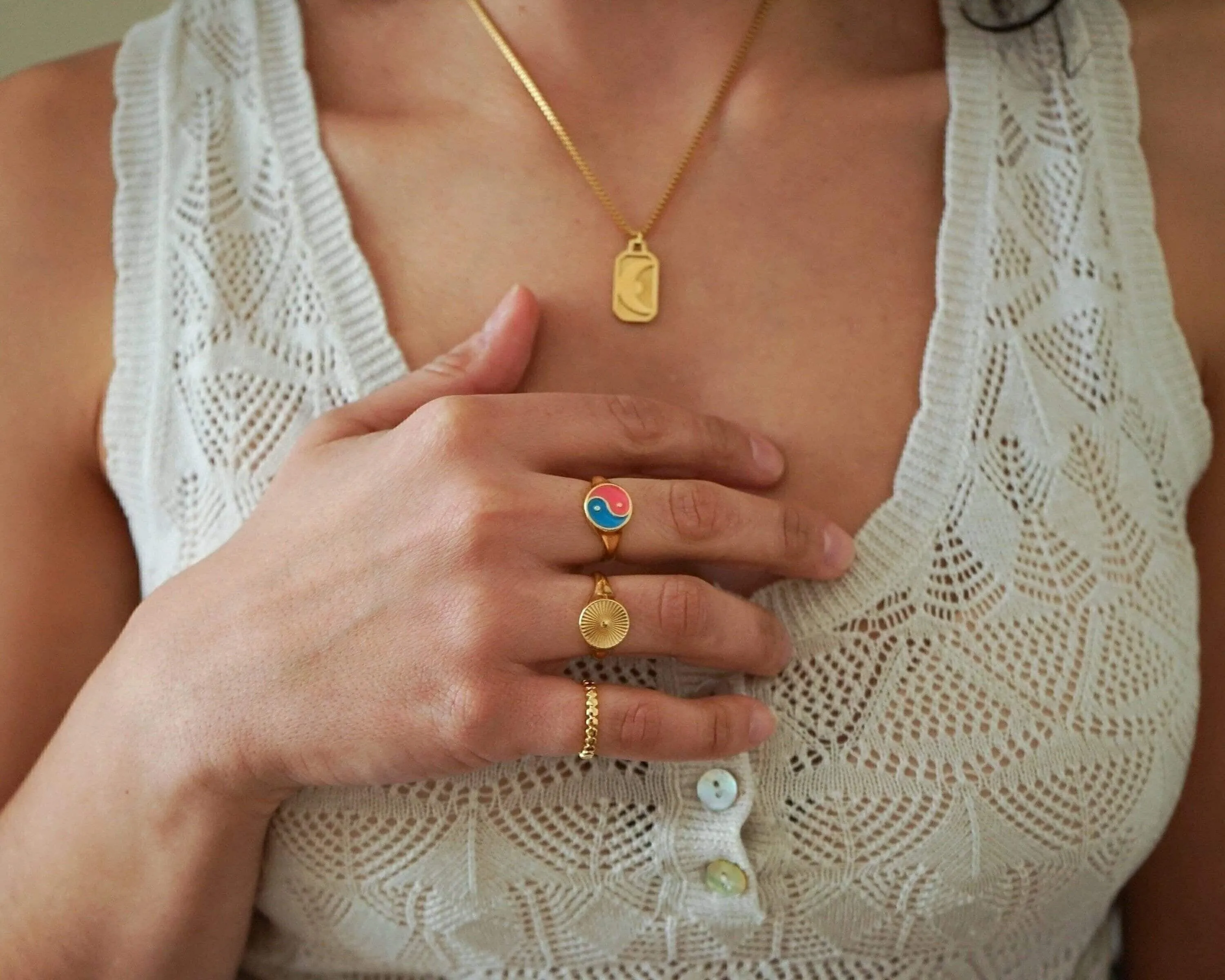 Gold Sun Rays Signet Ring