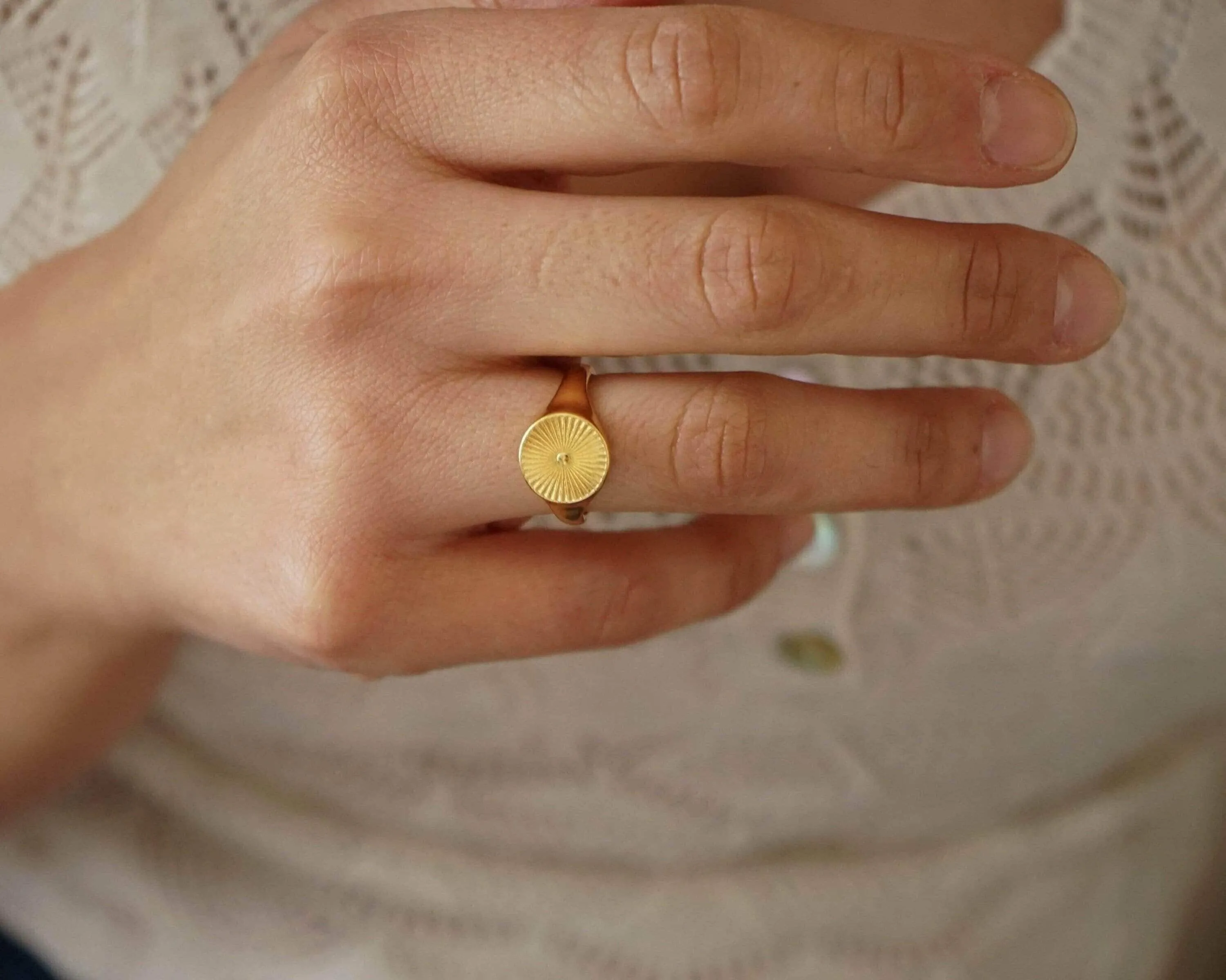 Gold Sun Rays Signet Ring
