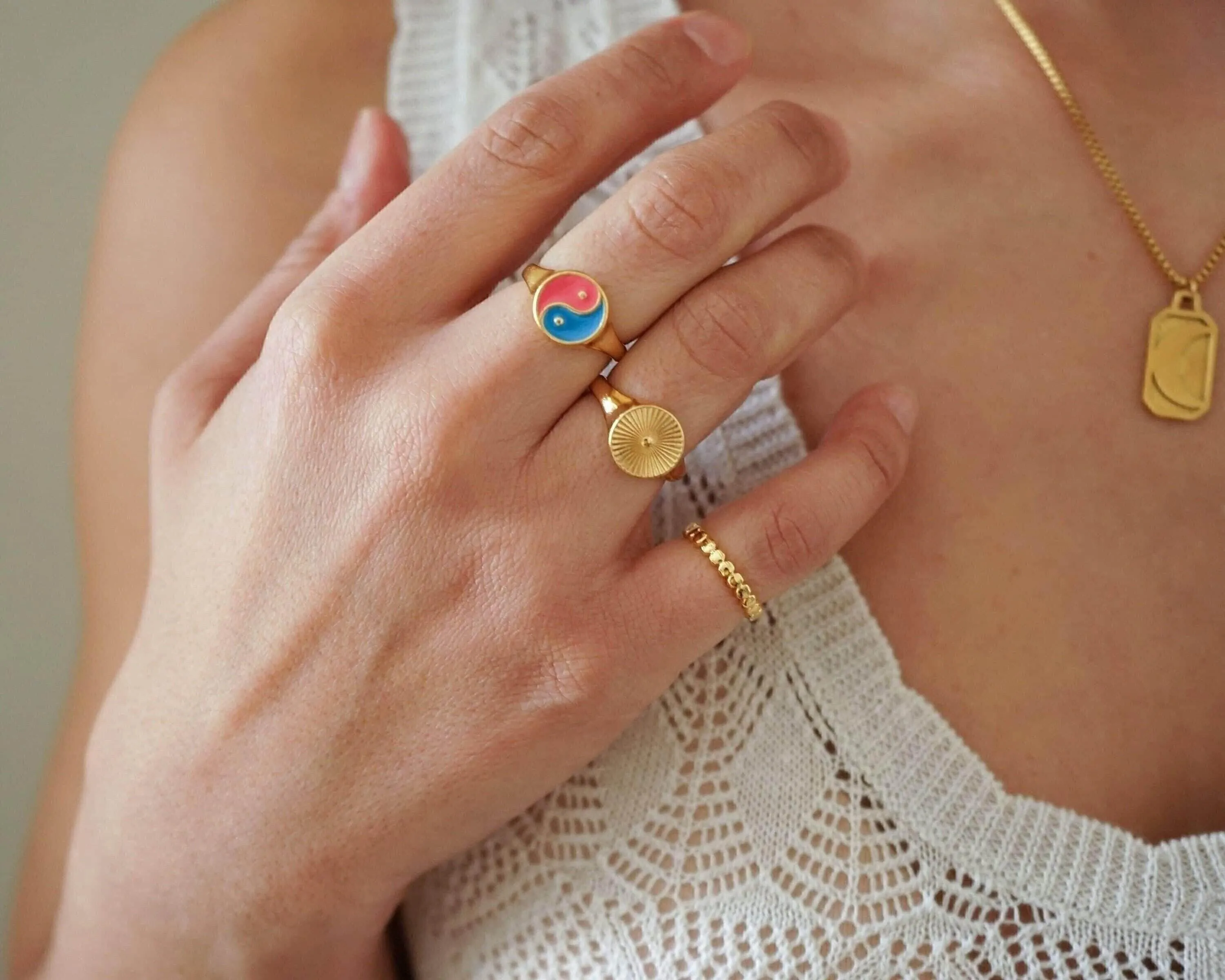 Gold Sun Rays Signet Ring