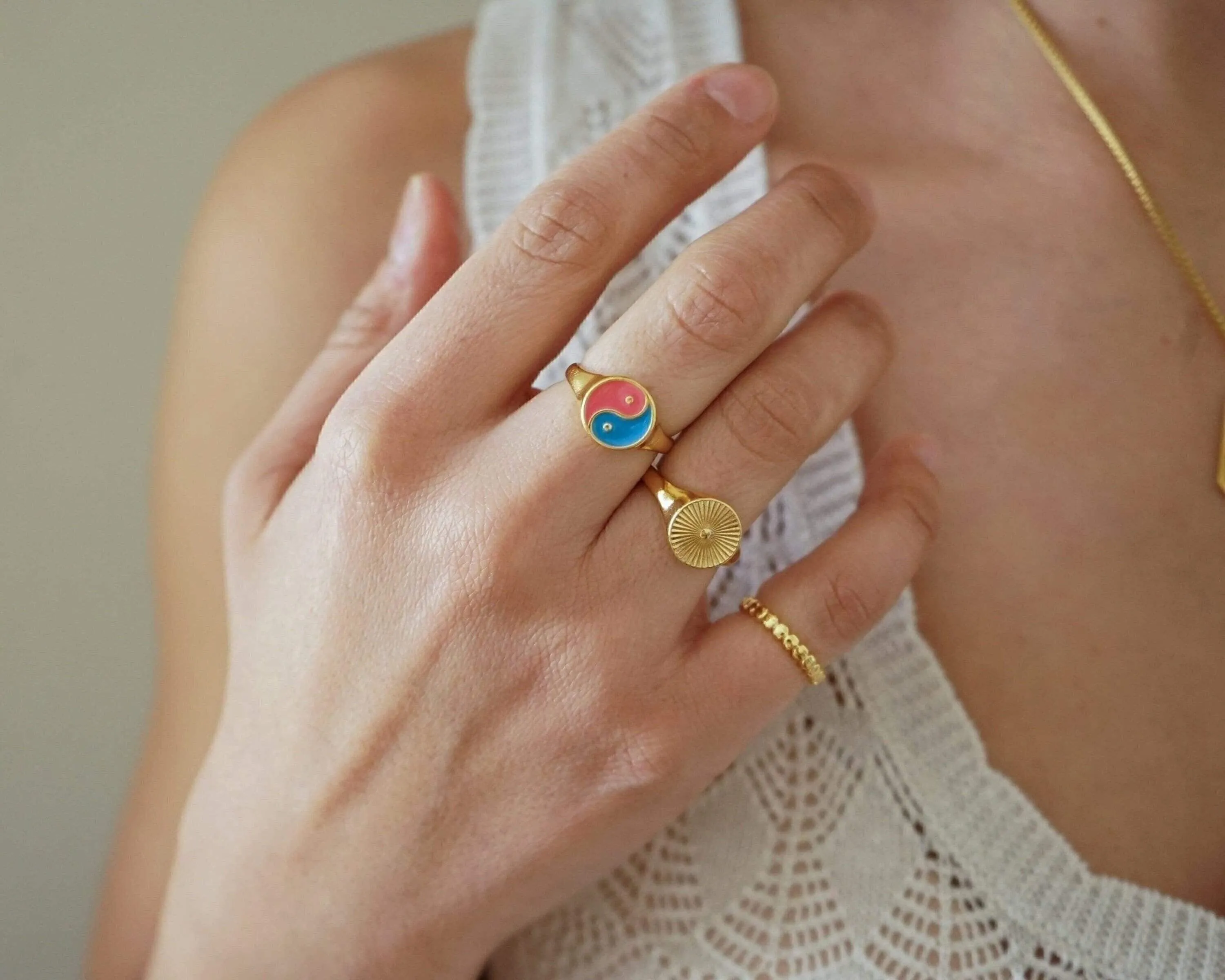 Gold Sun Rays Signet Ring