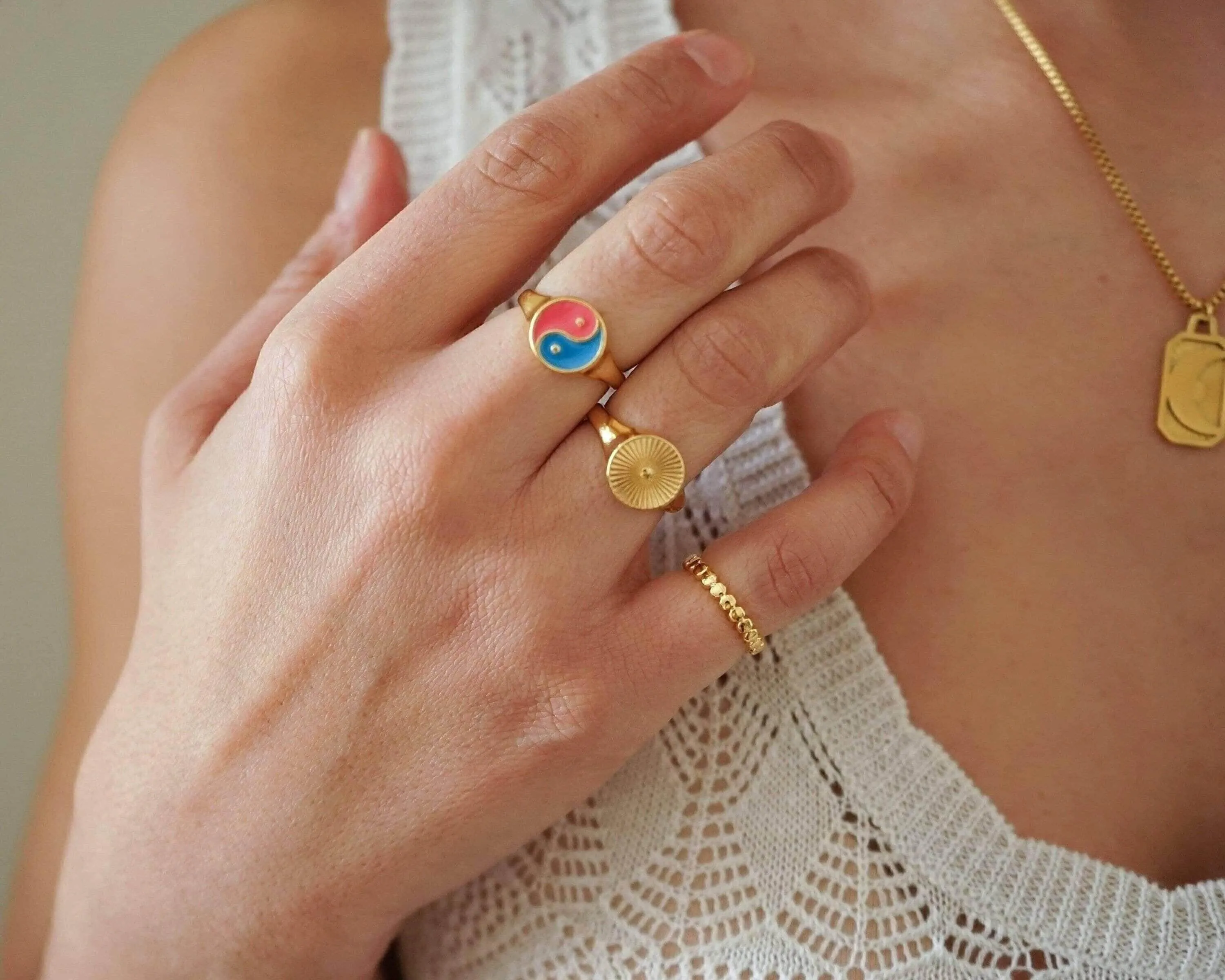 Gold Sun Rays Signet Ring