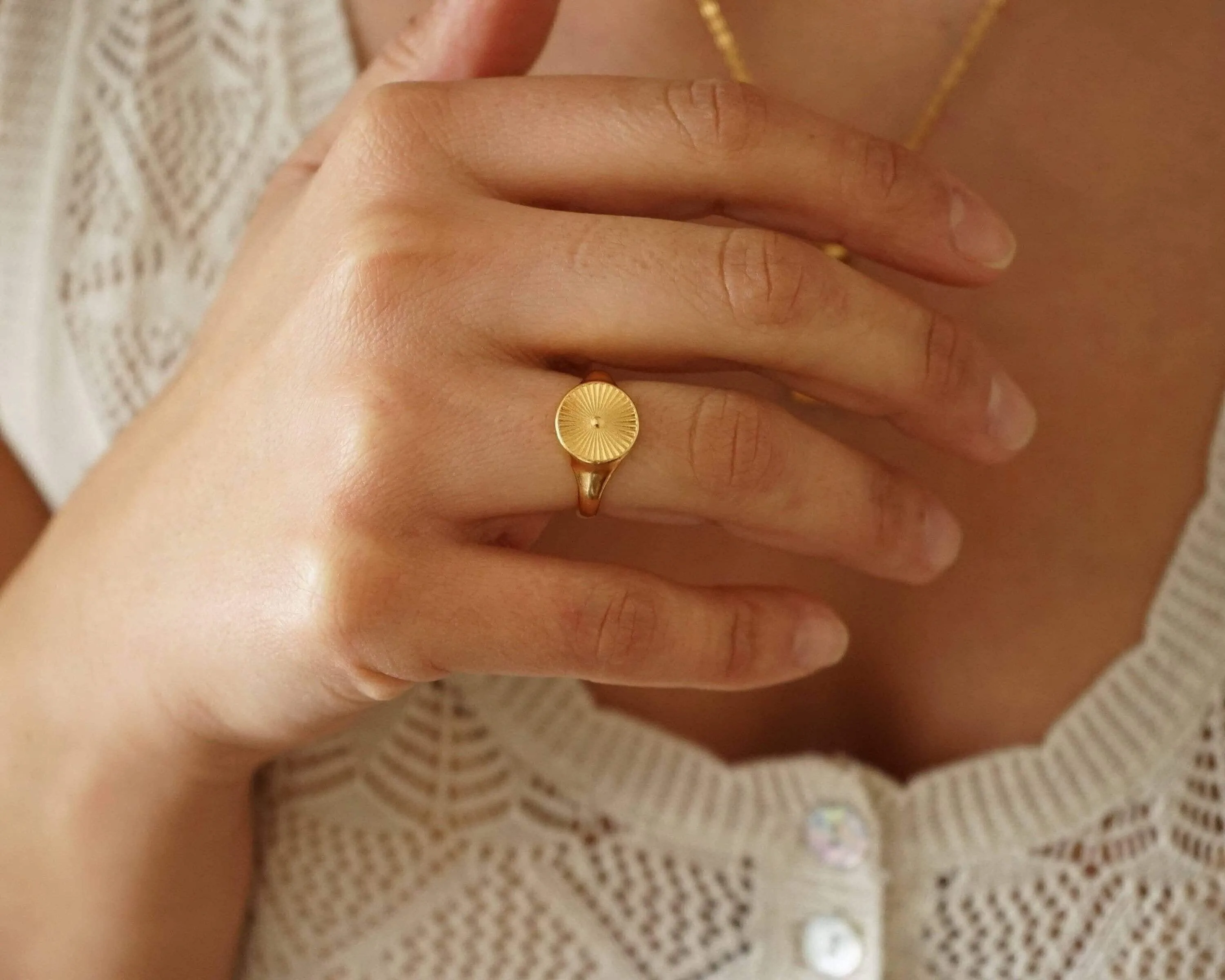 Gold Sun Rays Signet Ring