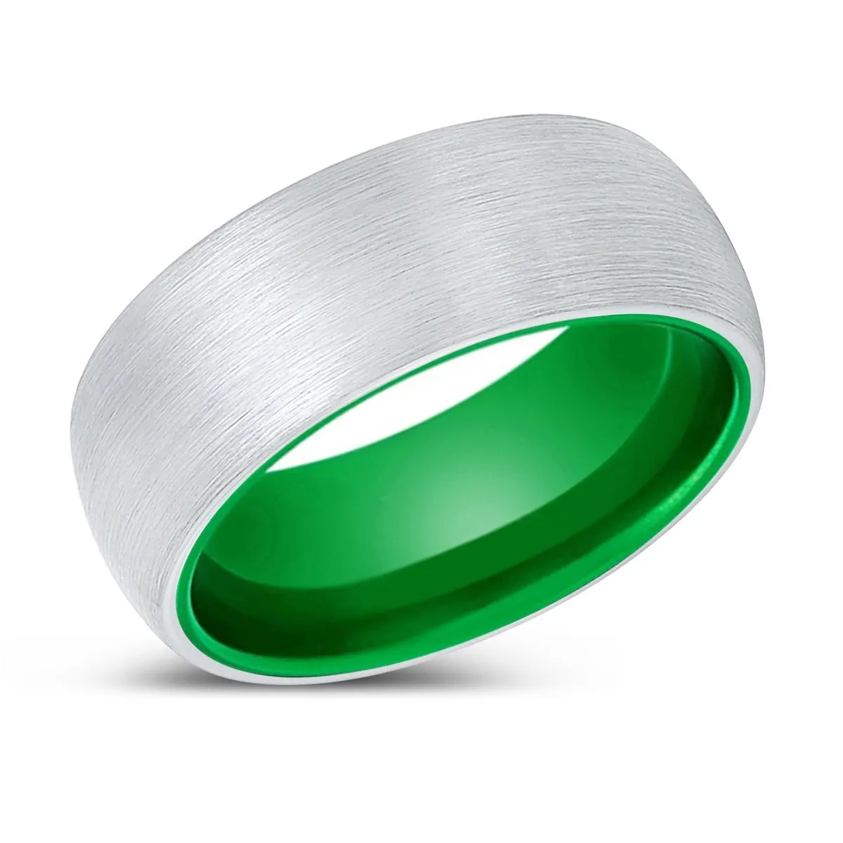 GOVERNOR| Green Ring, White Tungsten Ring, Brushed, Domed