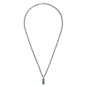 Gucci Sterling Silver Tag Necklace with Turquoise Enamel, 22 inch