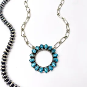 Hada Collection | Handmade Sterling Silver Chain Circle Kingman Turquoise Necklace