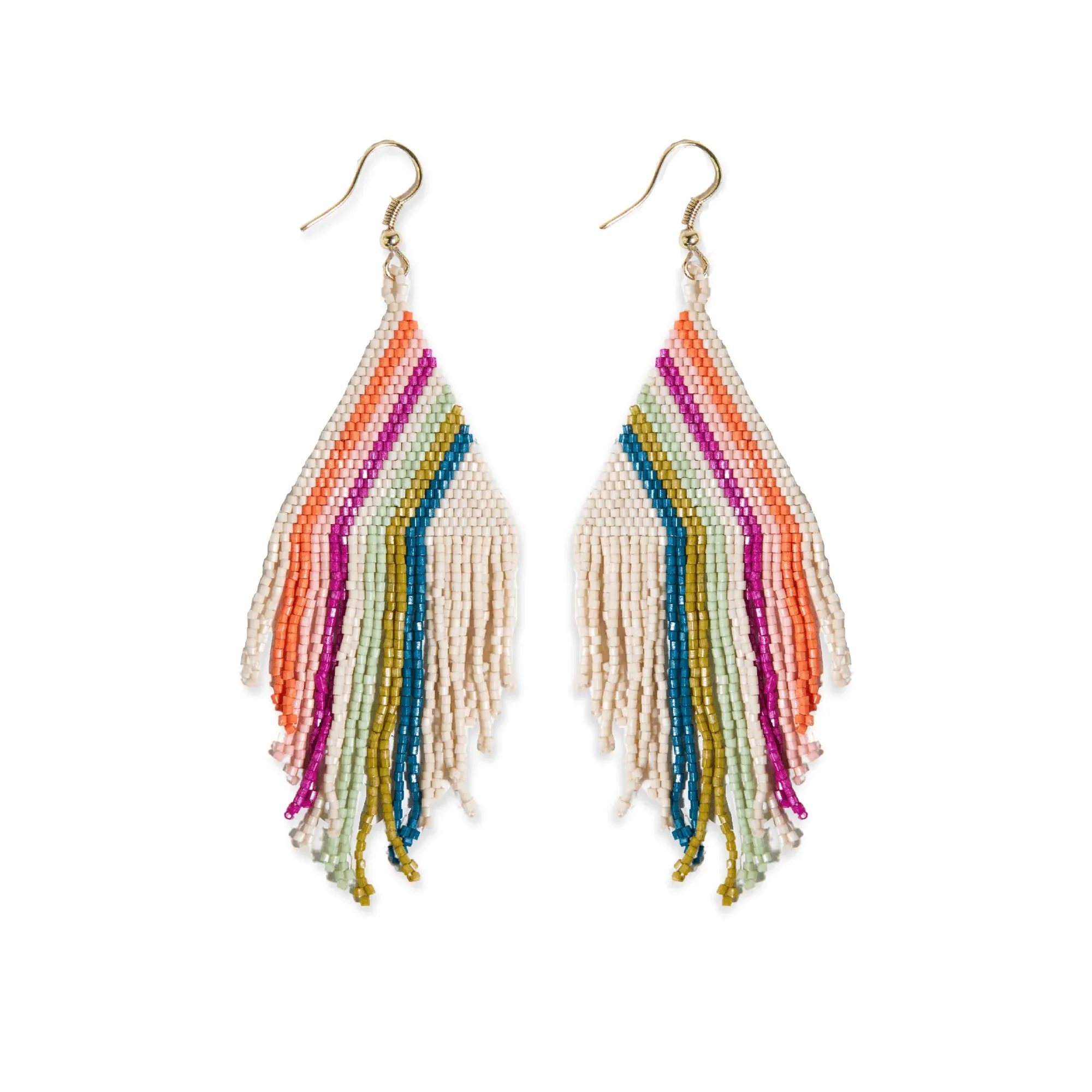 Haley Falling Lines Beaded Fringe Earrings Rainbow