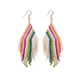 Haley Falling Lines Beaded Fringe Earrings Rainbow