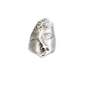 Half Face Etched Antique Silver Pewter Ring