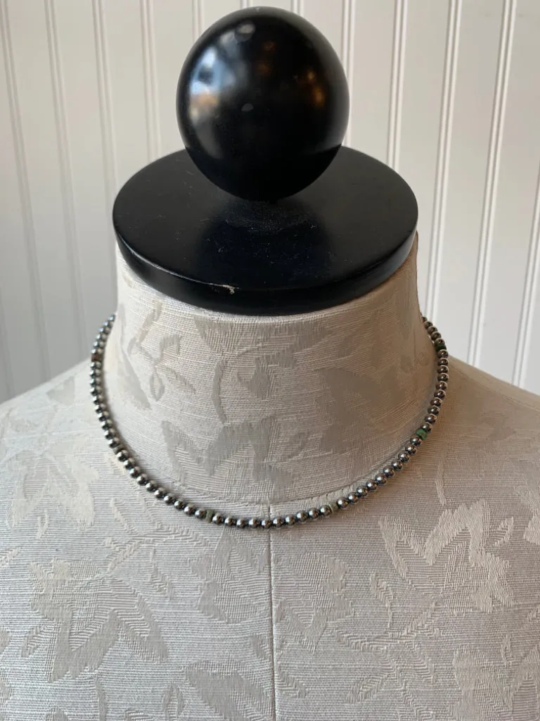 Handmade 4mm Sterling Silver Pearl  & Turquoise Choker Necklace