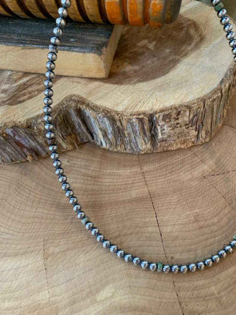 Handmade 4mm Sterling Silver Pearl  & Turquoise Choker Necklace