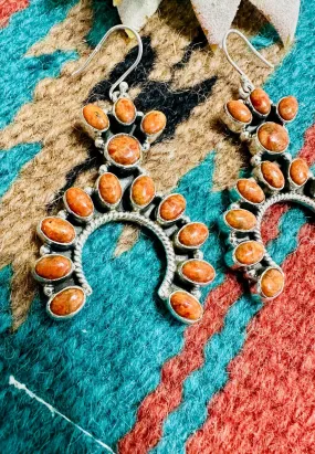 Handmade Apple Coral & Sterling Silver Naja Style Dangle Earrings Signed Nizhoni
