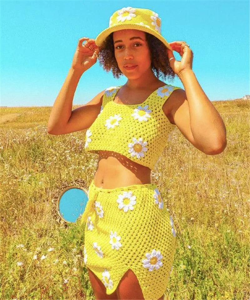 Handmade Retro Floral Knitted Bucket Hat