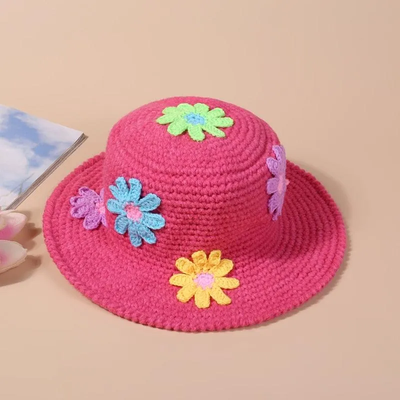 Handmade Retro Floral Knitted Bucket Hat
