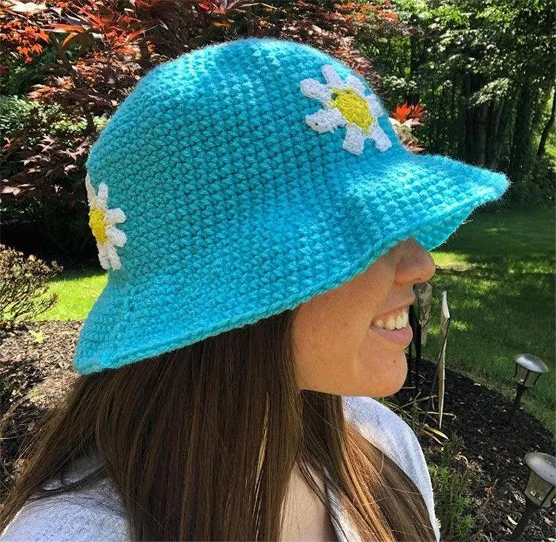 Handmade Retro Floral Knitted Bucket Hat